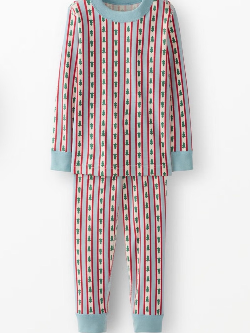 Kids Blue Trim red & Green Holiday Stripe Pajama Set